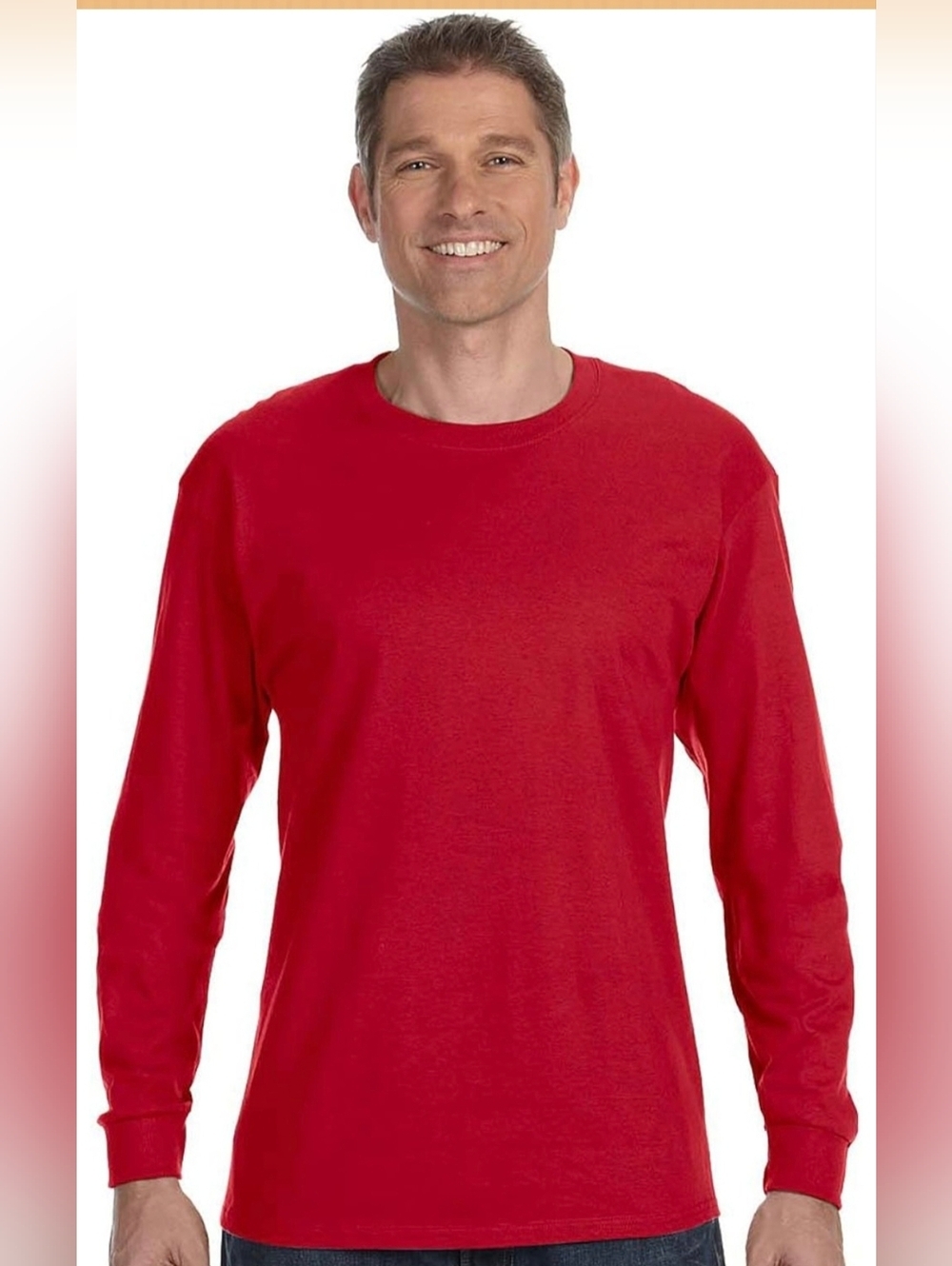 New Hanes Red Long Sleeve Men Cotton T-Shirt 3XL Basic Minimalist Tagless Cotton